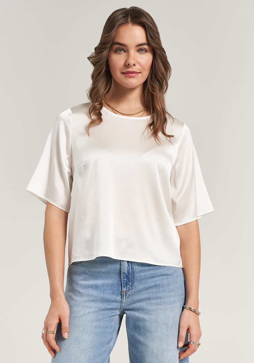 Weisse Seidenbluse kurzarm