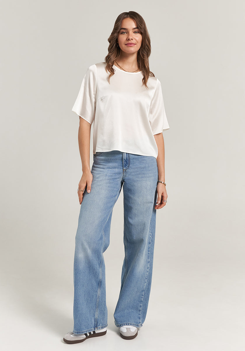 Weisse Seidenbluse kurzarm