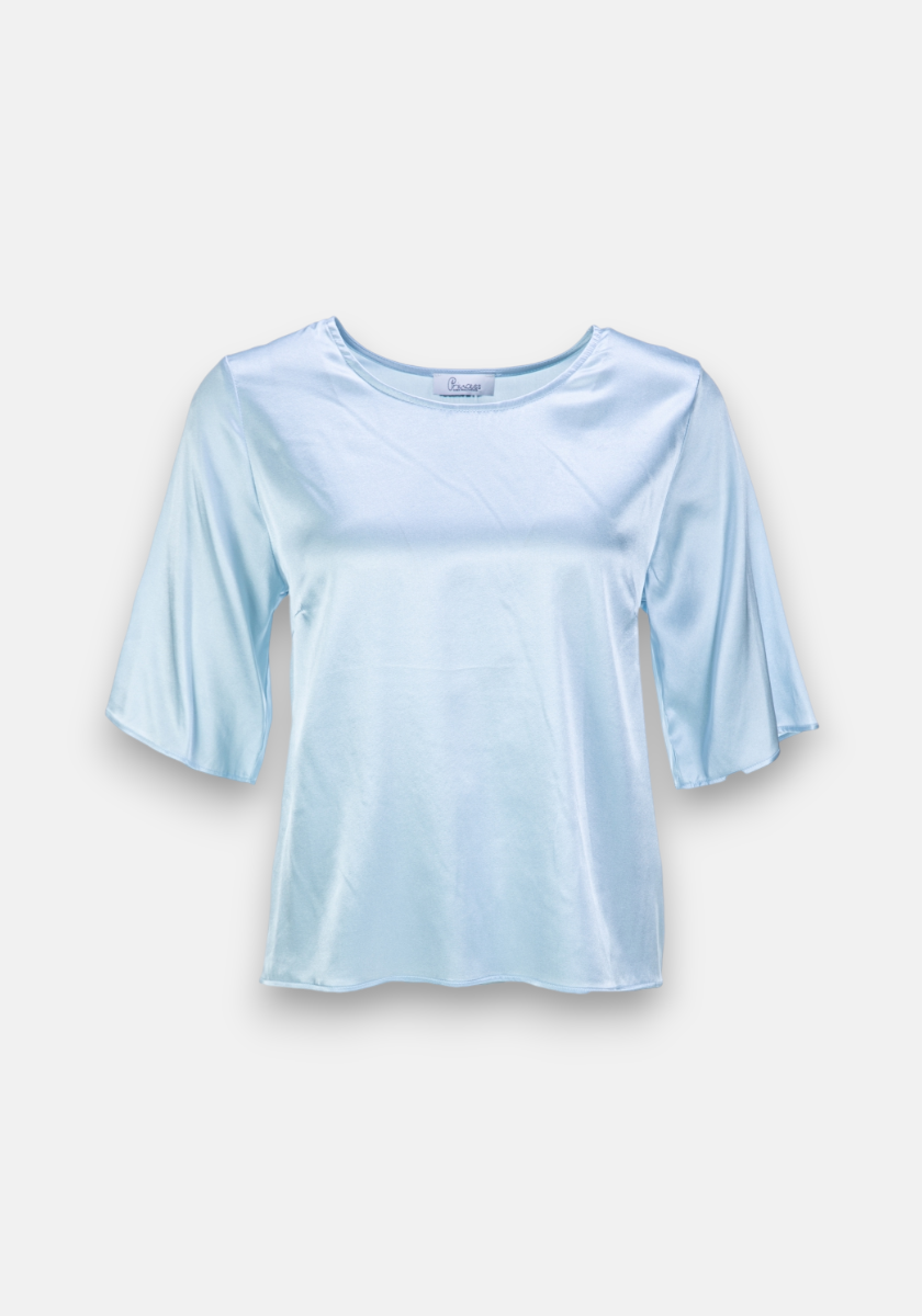 Blue silk blouse short sleeve