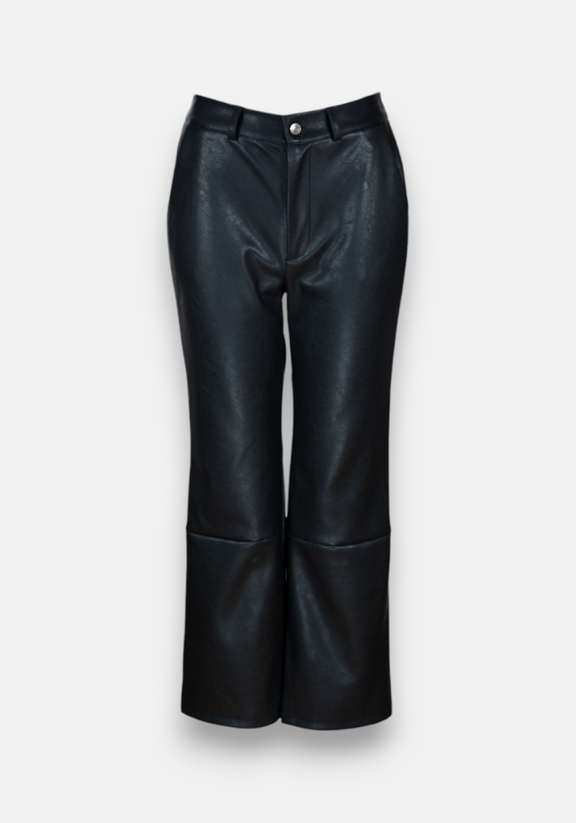 Faux leather trousers with decorative seams