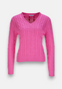 Pinker V-Pullover aus Zopfstrick