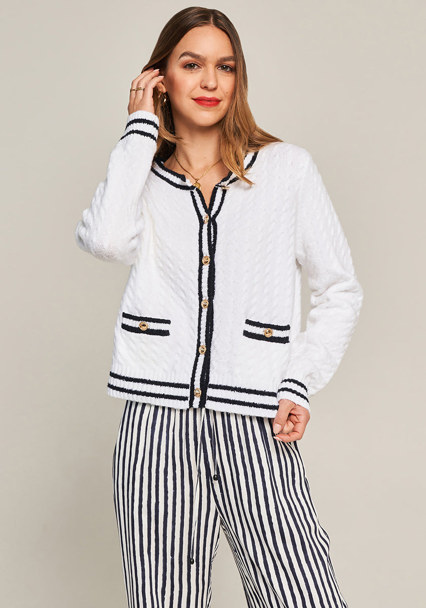 Contrast cable knit cardigan