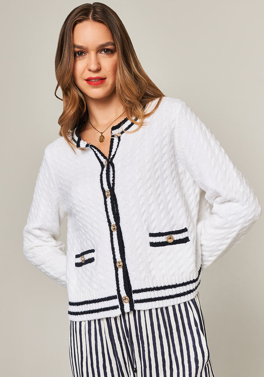 Contrast cable knit cardigan