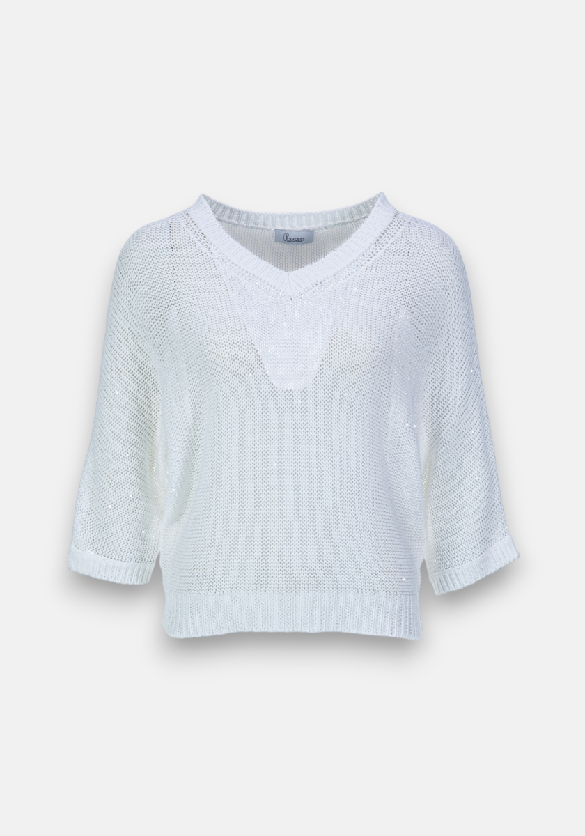 Lochstrickpullover mit eingenähten Pailletten