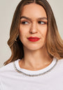 T-shirt with rhinestone collar