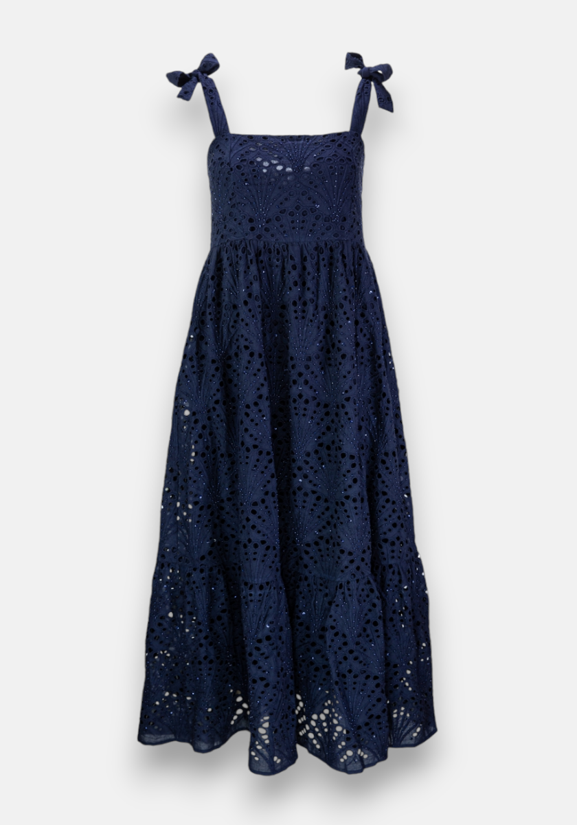 strap dress with perforated pattern
