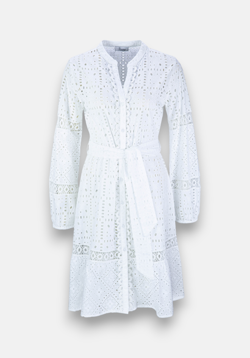 Kleid mit Lochstickerei und Gürtel