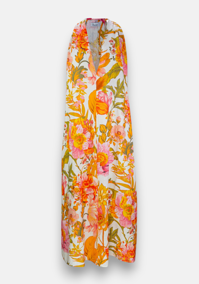 Sleeveless Linen Dress Flower Garden
