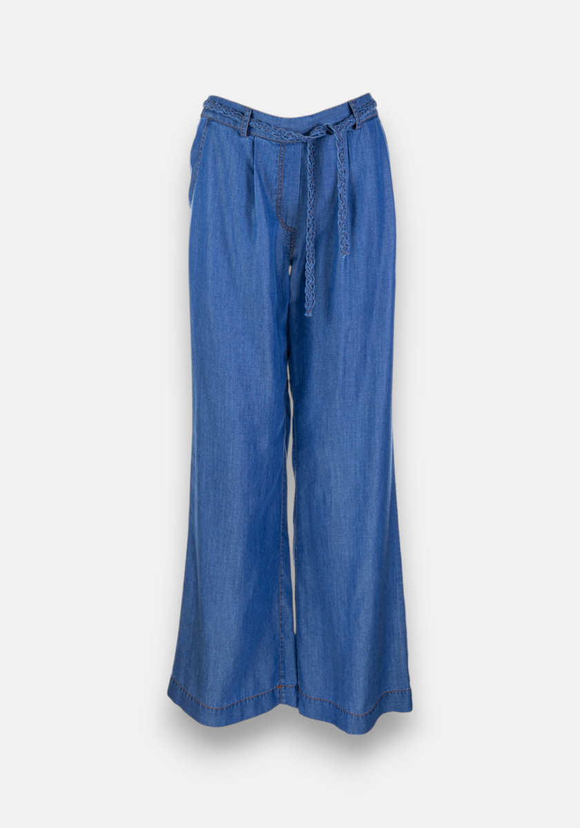 Blue Lyocell Pants with Braided Belt