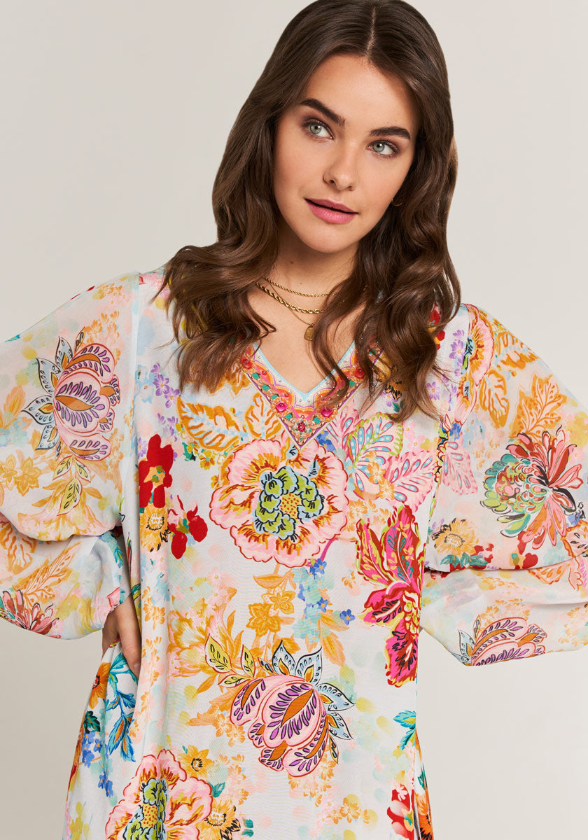 Florales Kleid mit Strassverzierung