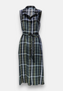 Princess Goes Hollywood sleeveless midikleid with Hemdkragen, button-down front, and waist tie. Features a black, white, olive green, and gray Karoprint. The lightweight fabric and slightly flared long skirt offer comfort.