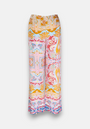 Princess Goes Hollywood wide-leg seidenhose with high waist, paisley and floral allover print in vibrant pink, yellow, orange, blue, and white. Lightweight fabric and elastic waistband offer a relaxed fit against a plain white background.