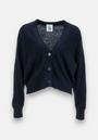 Schwarze flauschige Strickjacke