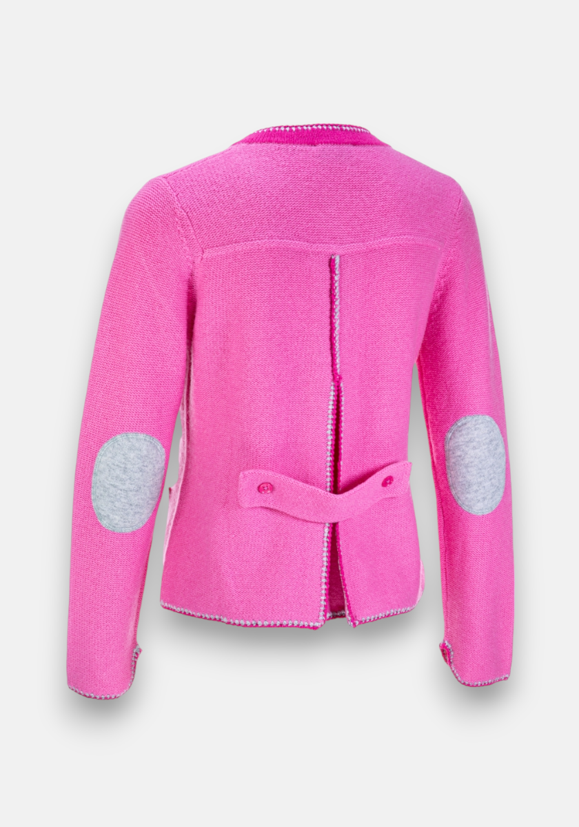 Pinke Strickjacke mit Handstich-Details