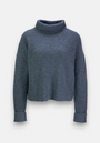 A blue-gray ribbed knit wool-cashmere Strickpullover by Princess Goes Hollywood, featuring long cuffed sleeves, a loose turtleneck, relaxed fit, and straight hem. Displayed on a plain white background.