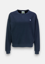 A navy blue Princess Goes Hollywood Sweatpullover with long sleeves, ribbed cuffs and hem, made from soft Baumwolle fleece. It features a small white embroidered logo on the left chest and is shown on a plain light gray background.