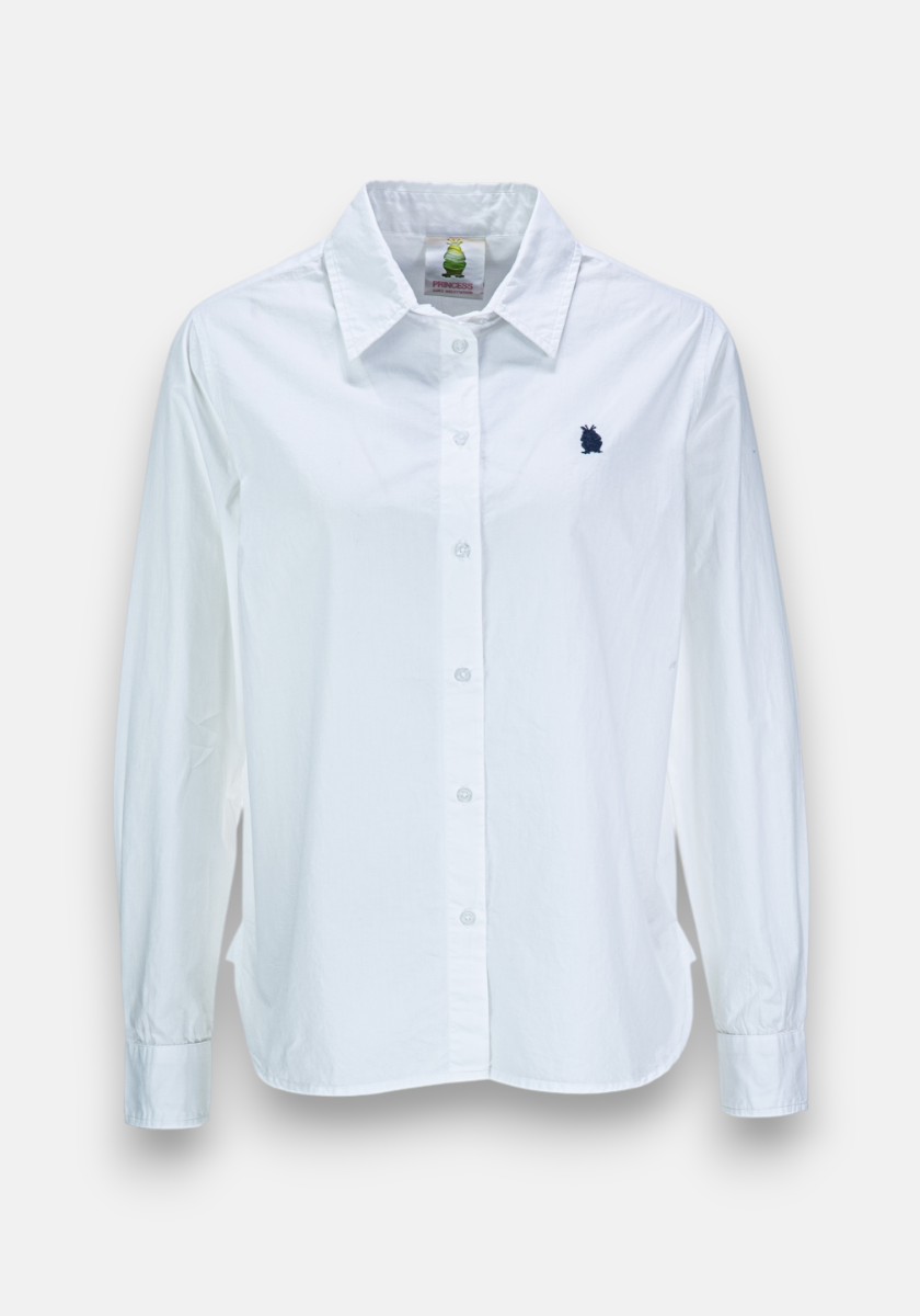 A crisp white Regular Fit Baumwollhemd by Princess Goes Hollywood features a classic collar, buttoned cuffs, and a small dark embroidered animal logo on the left chest. Displayed against a plain light gray background.