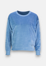 The Princess Goes Hollywood Nicki-Stoff Sweatshirt features plush gradient blue velvet, a relaxed fit, ribbed cuffs and hem, subtle embroidery with optional Strassverzierung on the lower left, all set against a plain white backdrop.