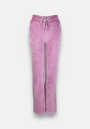 Light pink Princess Goes Hollywood Nicki fabric sweatpants with white drawstring waist, side pockets, and LOVE is the ingredient text on the left hip. Relaxed straight-leg fit with subtle rhinestone details. Shown on a gray background.