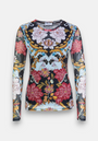Mesh long-sleeved shirt retro flowers