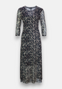 Princess Goes Hollywood presents a long, sheer mesh dress with three-quarter sleeves, an all-over brown and black Glam-Leo print, round neckline, and fitted silhouette in lightweight, semi-transparent fabric.