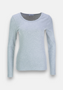 Princess Goes Hollywood women’s long-sleeve shirt in light grey cotton with a round neckline. Features subtle all-over sparkling Strass embellishments for a shimmery look. Shown against a plain white background.