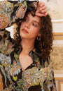 Black Paisley blouse with ruffles