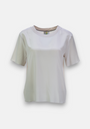 A short-sleeved, satin-like white Princess Goes Hollywood Seide T-Shirt with a simple elastic round neckline, shown on a plain background. Its smooth, slightly shiny fabric and relaxed fit create an effortlessly elegant style.