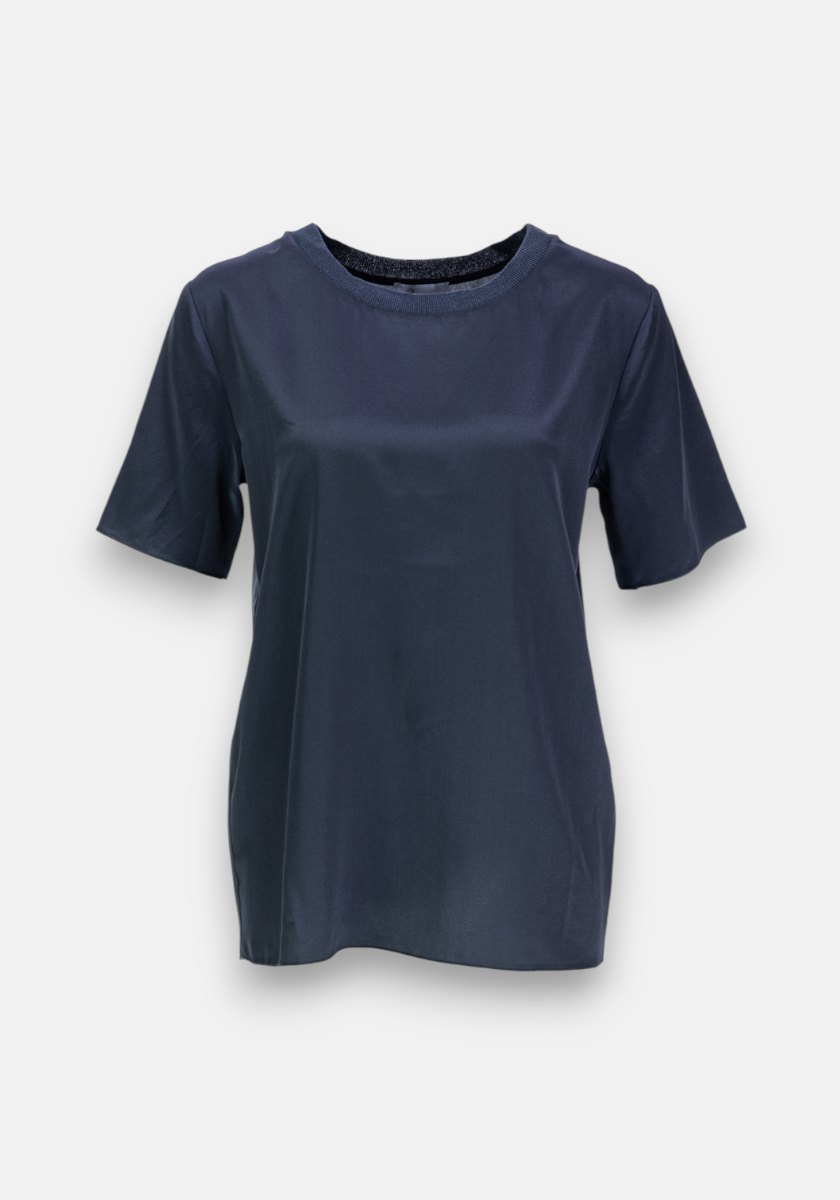 A navy blue Seide T-Shirt by Princess Goes Hollywood is displayed on a white background. It has short sleeves, an elastic round neckline, and a relaxed fit, with no visible patterns, graphics, or logos.