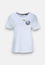 A plain white Princess Goes Hollywood Damen Baumwolle short-sleeve t-shirt with a small panda face and yellow bee graphic plus “thinking of you and bees” text on the left chest, finished with a round neckline.