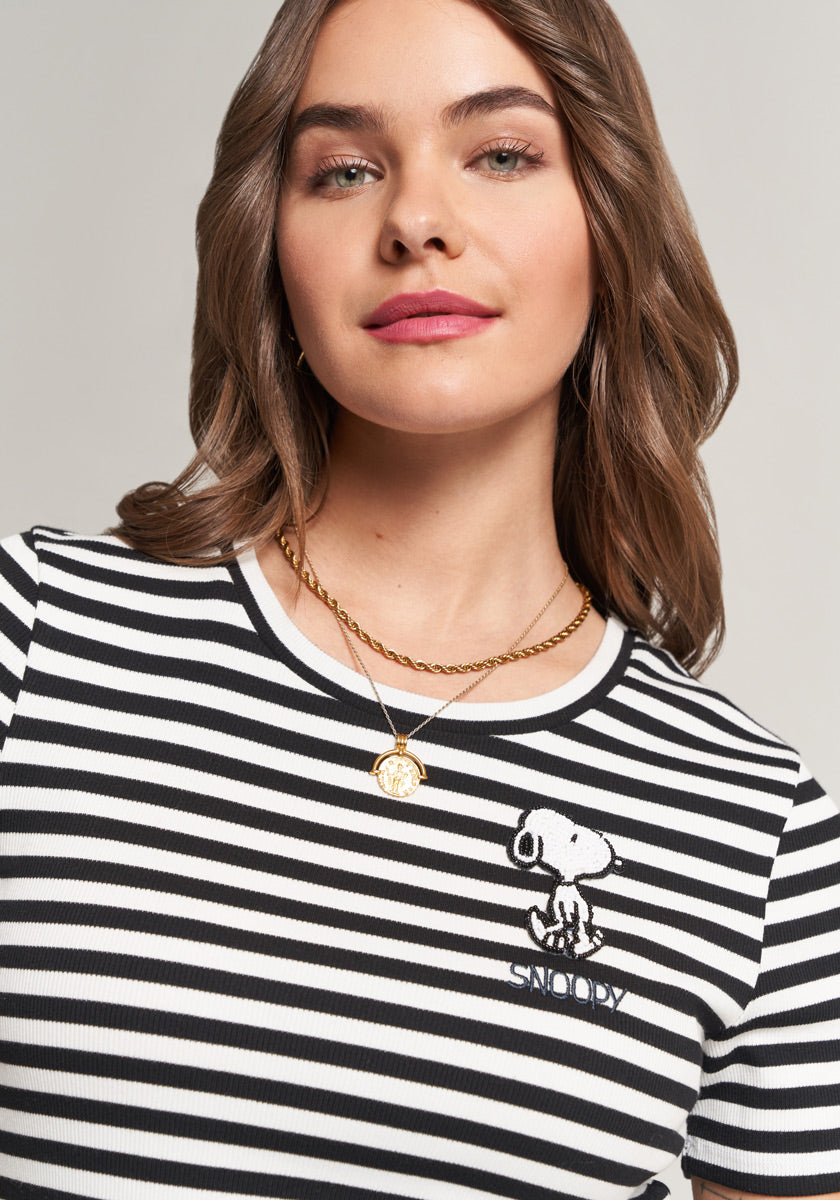 T-shirt rayé avec patch Snoopy