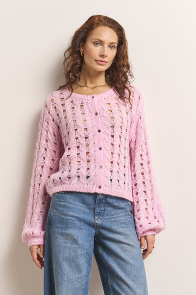 Pink openwork cardigan with cable knit | Princess Goes Hollywood