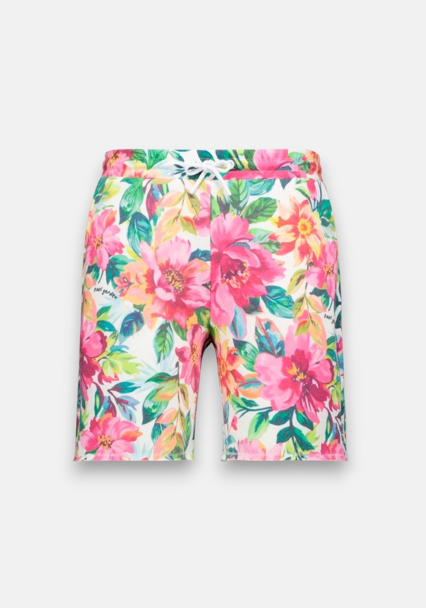 Die Princess Goes Hollywood Sweat Bermudashorts haben einen auffälligen Blumendruck mit leuchtenden rosa, gelben und roten Blumen auf Weiß. Die Shorts haben einen elastischen Bund und bieten eine lässige, entspannte Passform für einen auffälligen Sommerstil.