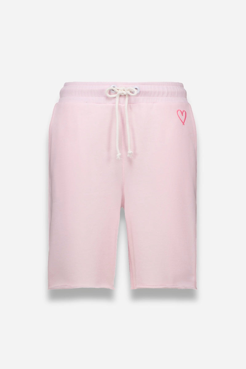 Die hellrosa Sweatshorts von Princess Goes Hollywood aus Baumwolle haben einen elastischen Bund mit weißem Kordelzug und eine kleine Herzstickerei an der linken Hüfte. Entspannte Passform und schlichtes Design.