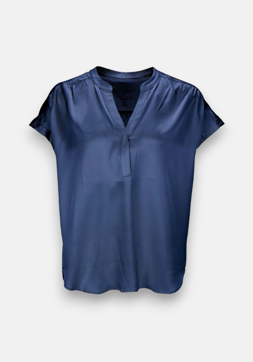 Short-sleeved silk blouse with V-neck