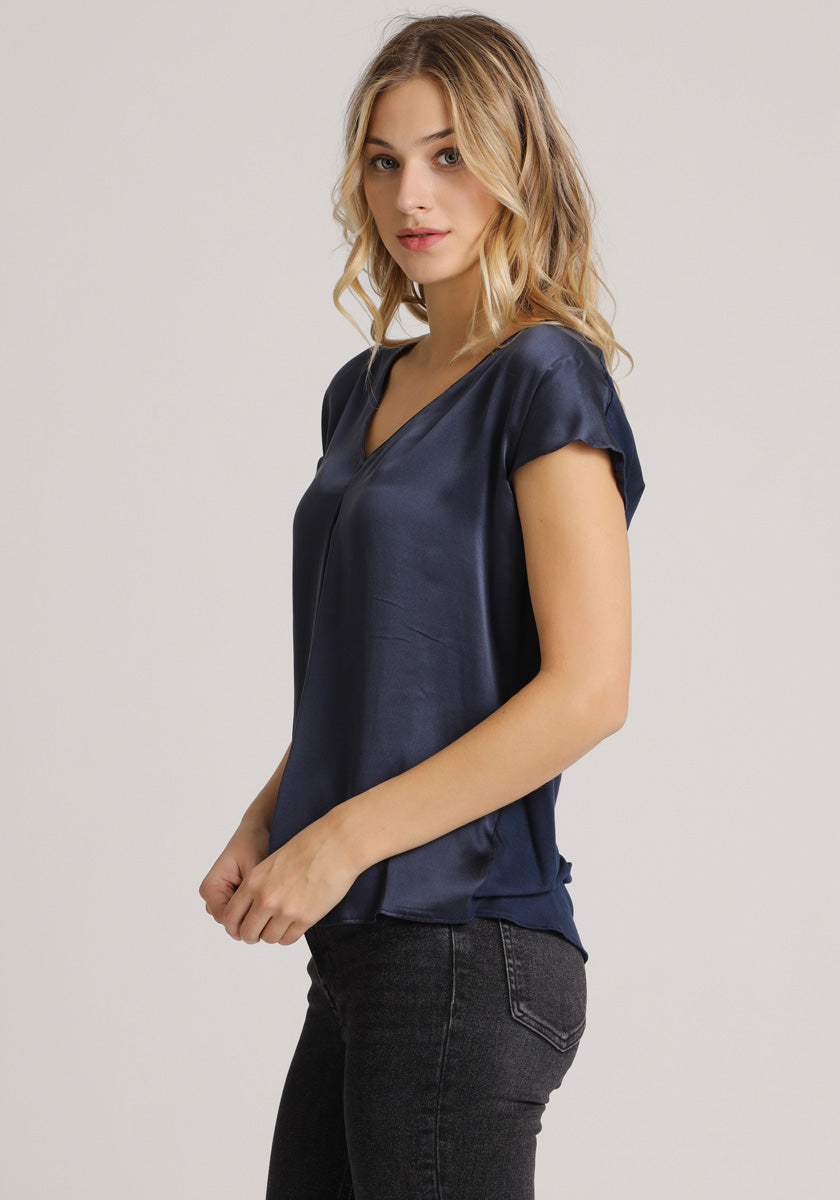 Silk top with V-neck