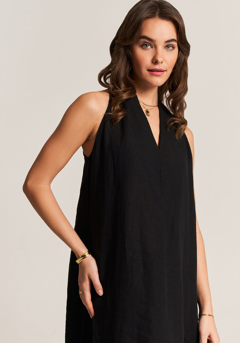 Black sleeveless linen dress
