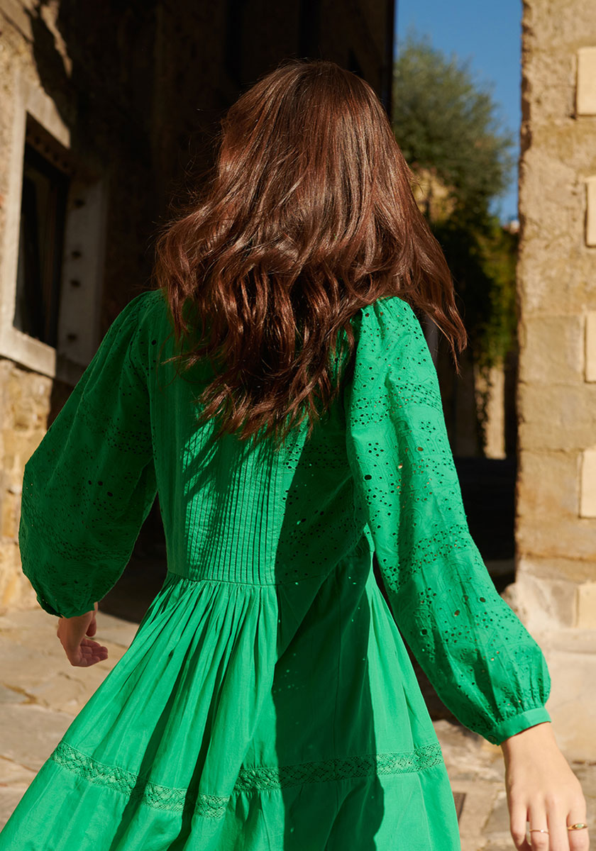 Green dress from behind